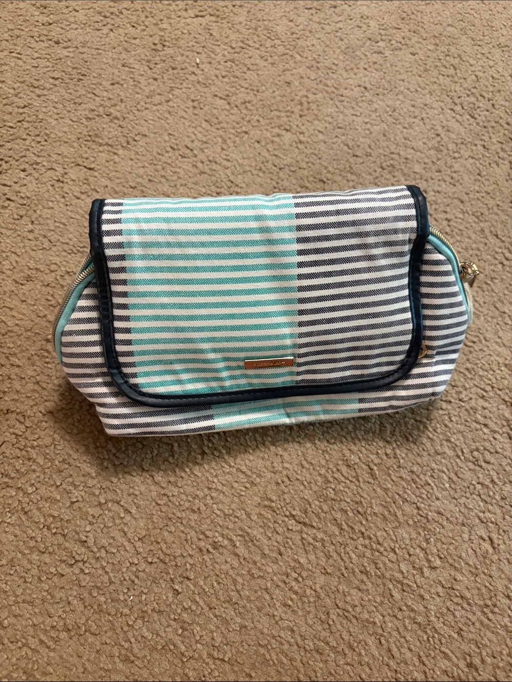 Striped Mint and Navy Fold-Over Women’s Cosmetic Clutch